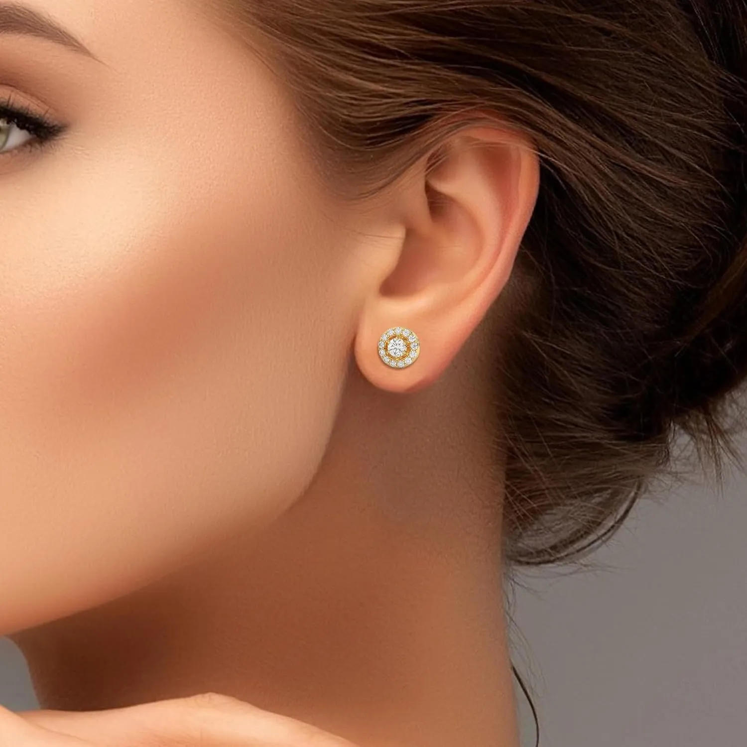 0.55 Cttw Round Cut Natural Diamond (Color: H-I, Clarity: I1-I2) Halo Stud Earrings For Women in 14K White, Yellow and Rose Gold