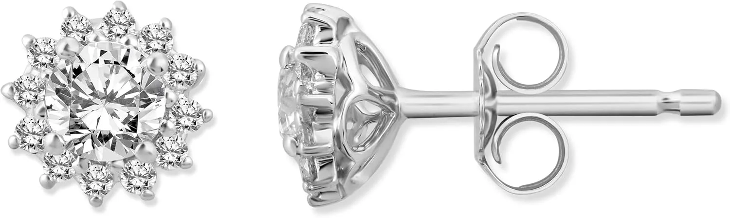 10K Gold and Silver Diamond Halo Stud Earrings (1/2 cttw, I-J Color, I2-I3 Clarity)