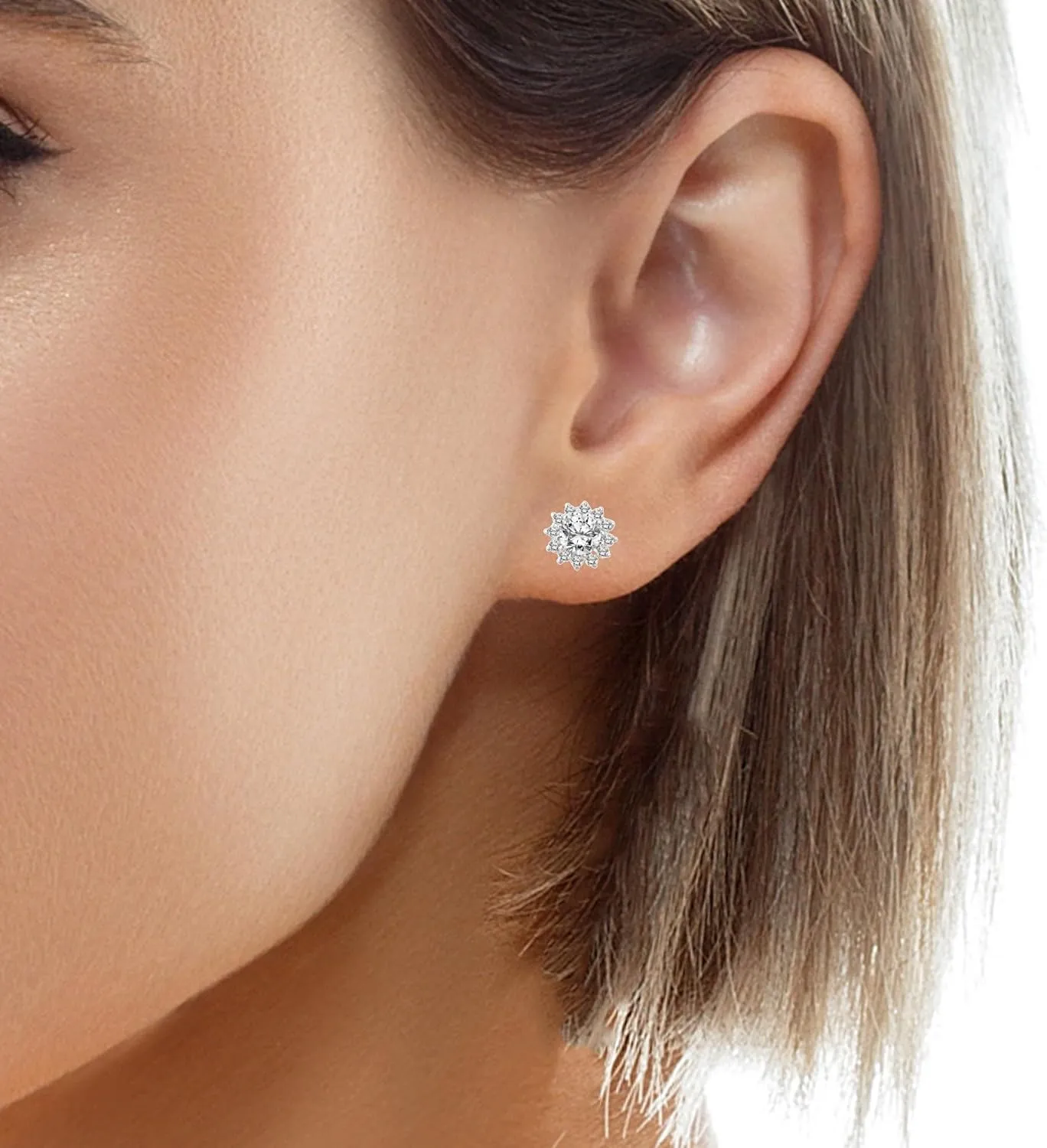 10K Gold and Silver Diamond Halo Stud Earrings (1/2 cttw, I-J Color, I2-I3 Clarity)
