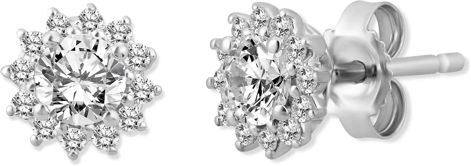 10K Gold and Silver Diamond Halo Stud Earrings (1/2 cttw, I-J Color, I2-I3 Clarity)