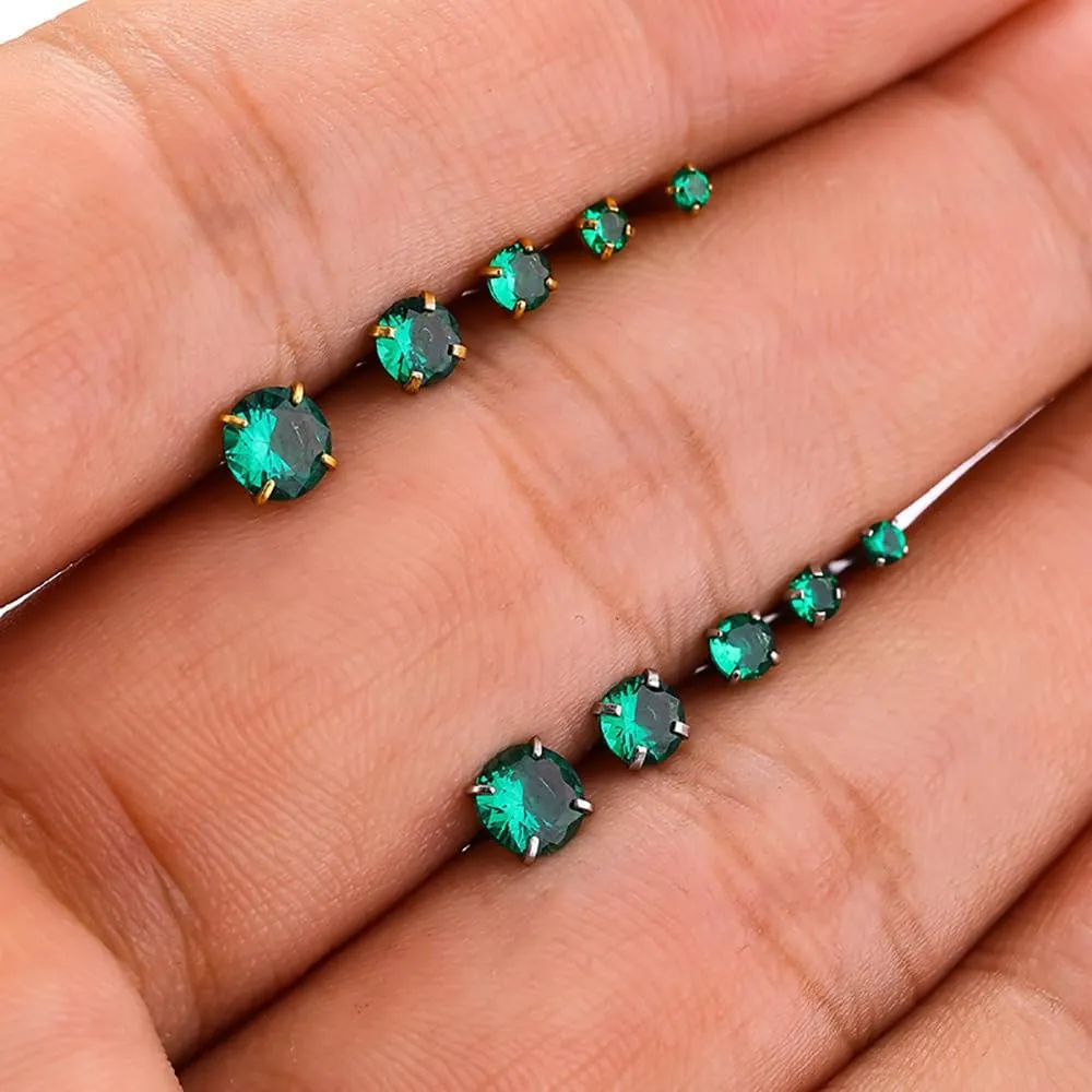10Pcs 16G Emerald CZ Stainless Steel Lip Rings Internally Threaded Labret Lip Studs Monroe Medusa Piercing Jewelry Conch Helix Cartilage Studs Earrings 6mm 8mm 10mm