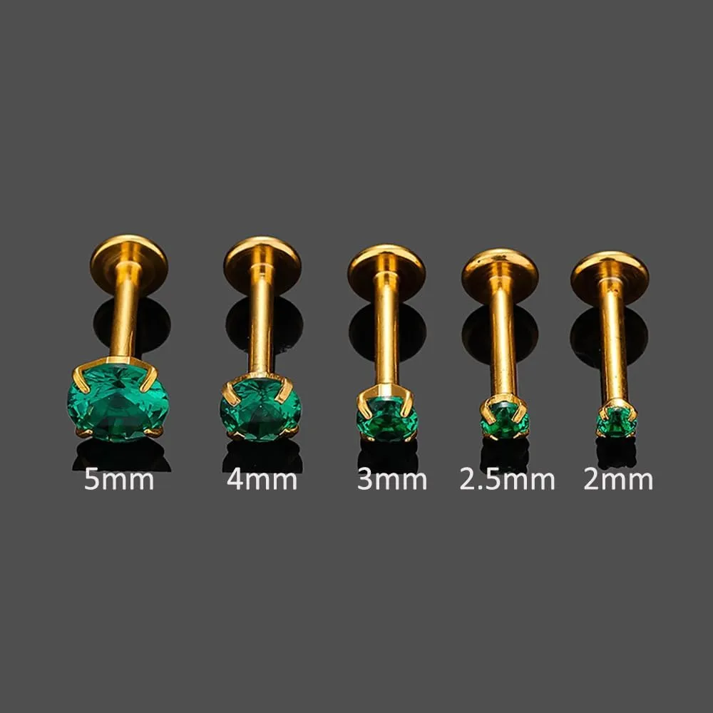 10Pcs 16G Emerald CZ Stainless Steel Lip Rings Internally Threaded Labret Lip Studs Monroe Medusa Piercing Jewelry Conch Helix Cartilage Studs Earrings 6mm 8mm 10mm