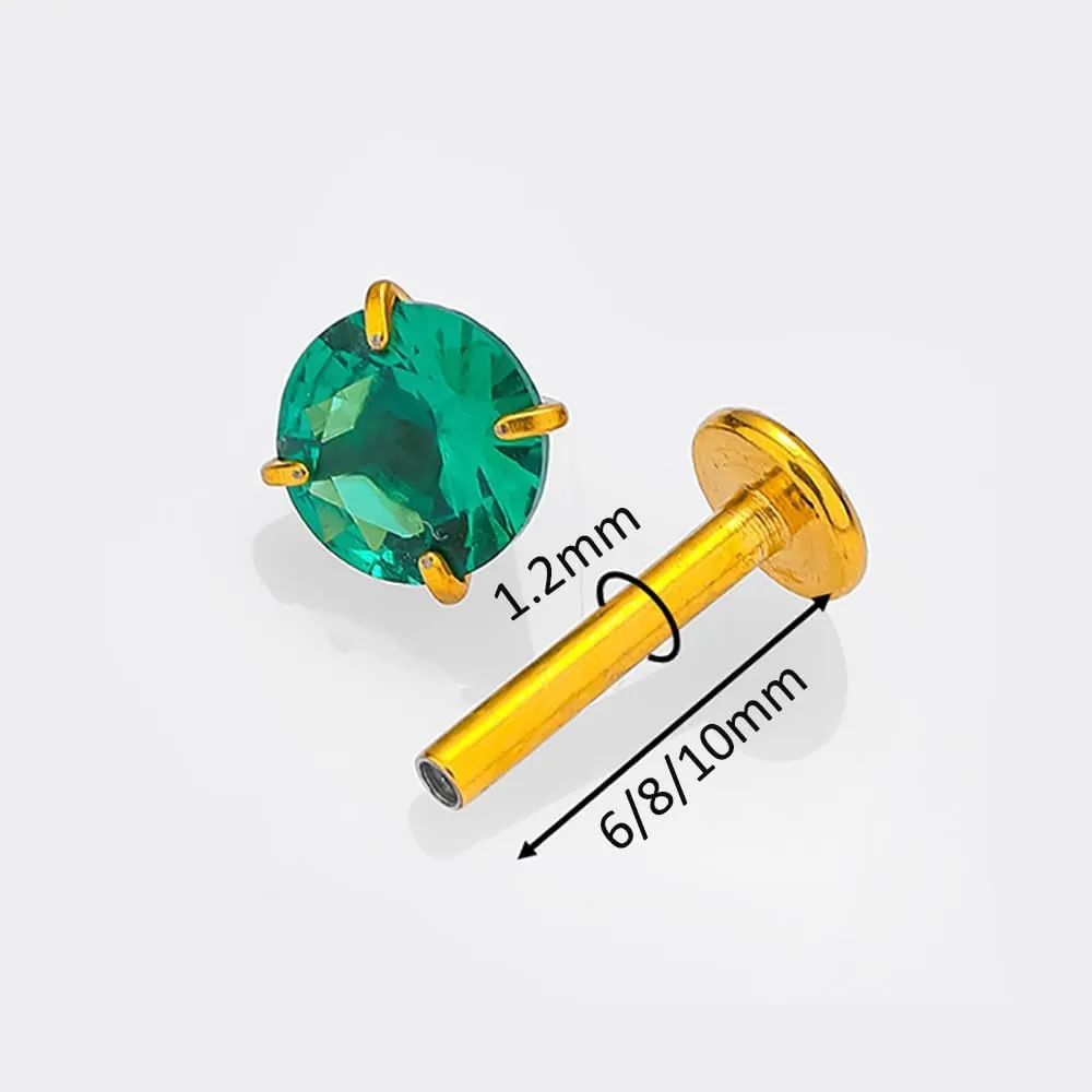 10Pcs 16G Emerald CZ Stainless Steel Lip Rings Internally Threaded Labret Lip Studs Monroe Medusa Piercing Jewelry Conch Helix Cartilage Studs Earrings 6mm 8mm 10mm