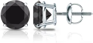 1/2 to 10 Carat Black Diamond Round Stud Earrings for Women in 14k Gold or Platinum 4-Prong Setting cttw Round Cut Natural Diamond Screw Back Black Studs by Diamond Wish