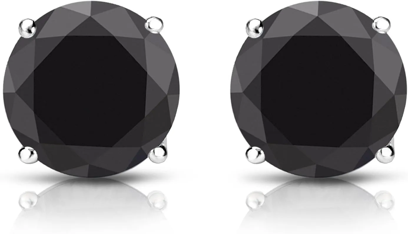 1/2 to 10 Carat Black Diamond Round Stud Earrings for Women in 14k Gold or Platinum 4-Prong Setting cttw Round Cut Natural Diamond Screw Back Black Studs by Diamond Wish