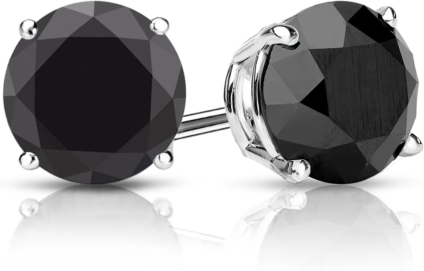 1/2 to 10 Carat Black Diamond Round Stud Earrings for Women in 14k Gold or Platinum 4-Prong Setting cttw Round Cut Natural Diamond Screw Back Black Studs by Diamond Wish