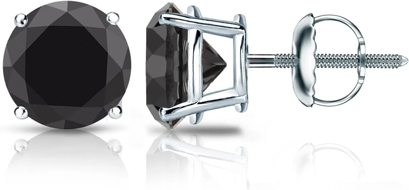 1/2 to 10 Carat Black Diamond Round Stud Earrings for Women in 14k Gold or Platinum 4-Prong Setting cttw Round Cut Natural Diamond Screw Back Black Studs by Diamond Wish