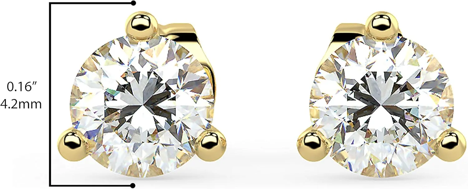 1/2 to 4 Carat Lab Grown Diamond Round Stud Earrings for Women I 14k Gold Earrings (G-H, VS1-VS2, cttw) 3-Prong Martini Set Brilliant Cut Diamond I Push Back Studs by Carbon Atelier