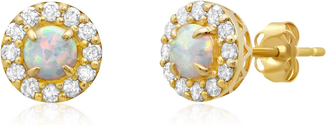 1/3 Carat Natural Diamond and Gemstone Round Halo Stud Earrings for Women in 14k White or Yellow Gold with Push Backs Birthstone by MAX   STONE