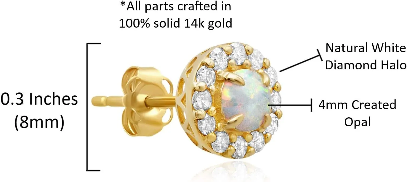 1/3 Carat Natural Diamond and Gemstone Round Halo Stud Earrings for Women in 14k White or Yellow Gold with Push Backs Birthstone by MAX   STONE