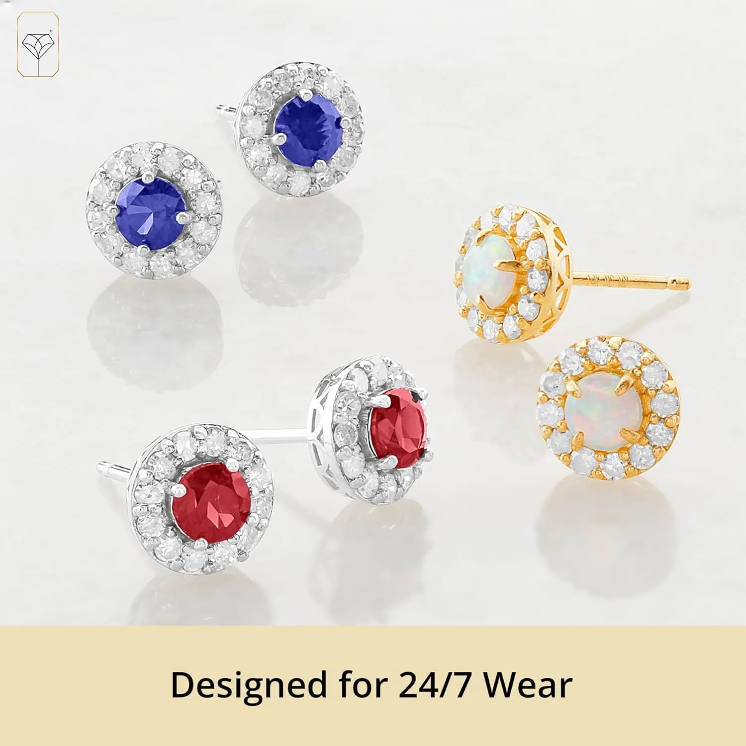 1/3 Carat Natural Diamond and Gemstone Round Halo Stud Earrings for Women in 14k White or Yellow Gold with Push Backs Birthstone by MAX   STONE
