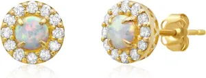 1/3 Carat Natural Diamond and Gemstone Round Halo Stud Earrings for Women in 14k White or Yellow Gold with Push Backs Birthstone by MAX   STONE