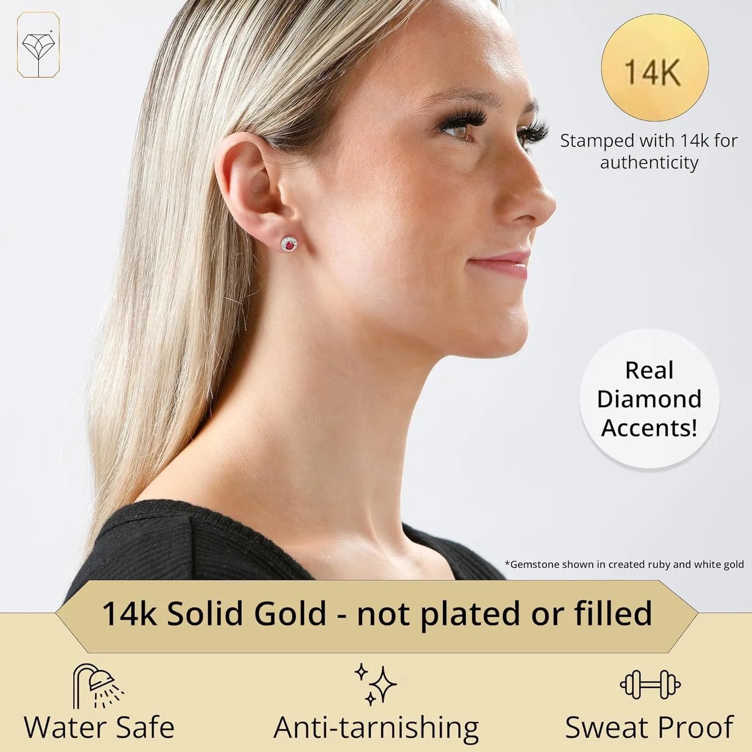 1/3 Carat Natural Diamond and Gemstone Round Halo Stud Earrings for Women in 14k White or Yellow Gold with Push Backs Birthstone by MAX   STONE