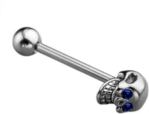 14G Stainless Steel CZ Gem Skull Silvery Tongue Bell Ring Body Pierci-Blue