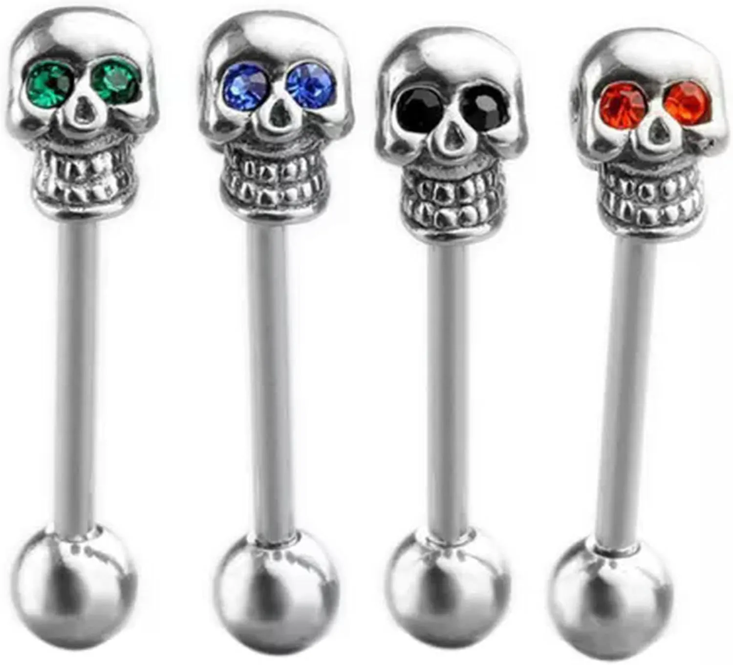 14G Stainless Steel CZ Gem Skull Silvery Tongue Bell Ring Body Pierci-Blue