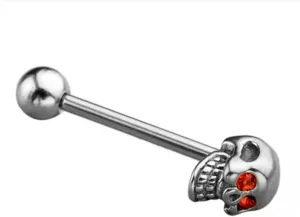 14G Stainless Steel CZ Gem Skull Silvery Tongue Bell Ring Body Pierci-Red