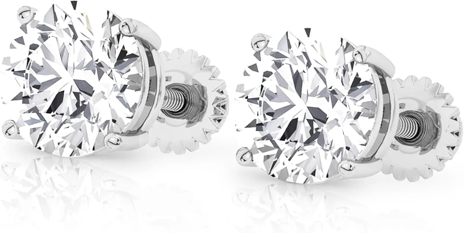 14K Solid White or Yellow Gold Lab Grown Moissanite Stud Earrings  Round, Oval, or Cushion Cut  Screw Back or Push Back  Luxury Fine Jewelry Gift for Women  by Jewelaura
