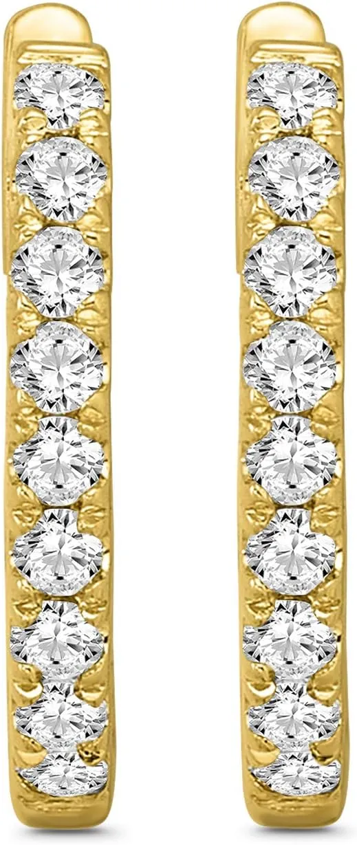 1/5 Carat - 1/3 Carat Diamond Hoop Earrings| 10K Yellow or White Gold Oval Hoop Earrings | I-J Color and I2-I3 Clarity