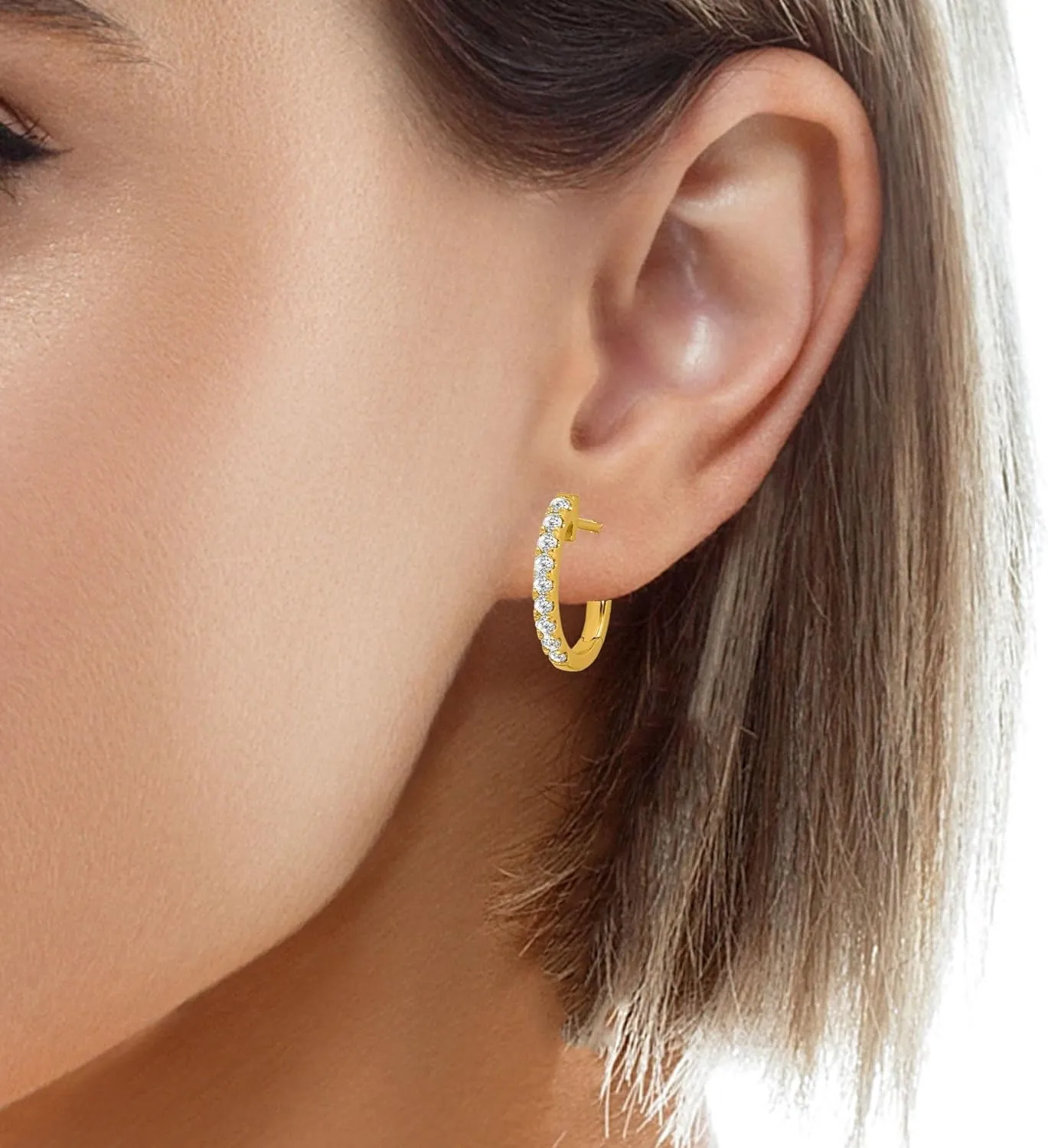 1/5 Carat - 1/3 Carat Diamond Hoop Earrings| 10K Yellow or White Gold Oval Hoop Earrings | I-J Color and I2-I3 Clarity