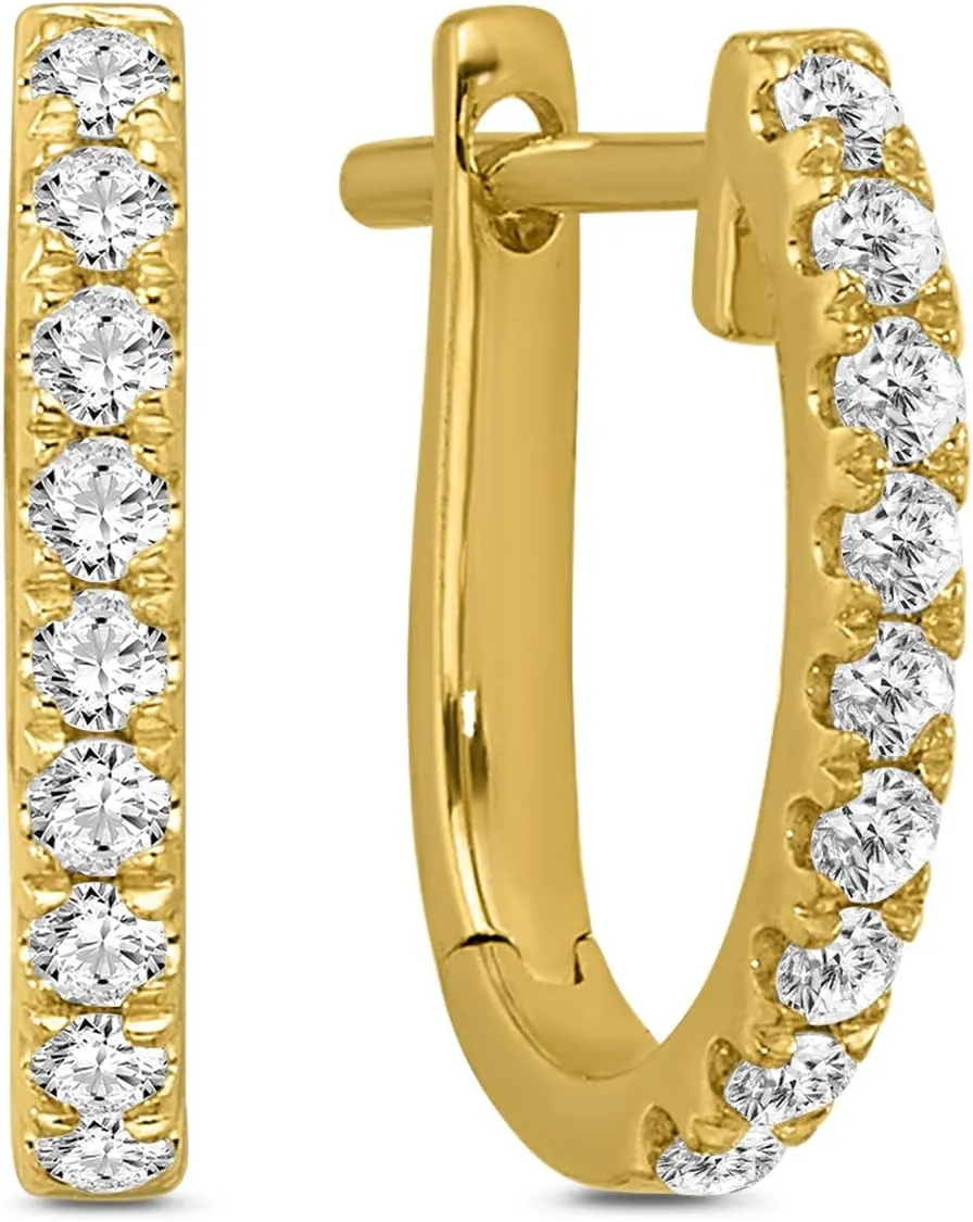 1/5 Carat - 1/3 Carat Diamond Hoop Earrings| 10K Yellow or White Gold Oval Hoop Earrings | I-J Color and I2-I3 Clarity