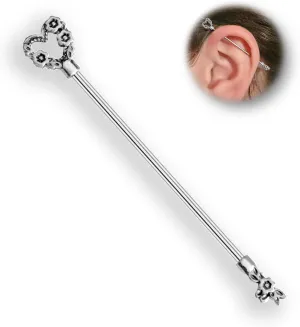 16G Industrial Piercing Jewelry Surgical Steel, Industrial Bar Piercing, Black and Silver Industrial Jewelry for Women and Men, Goth Heart Key Arrow Scissors Style