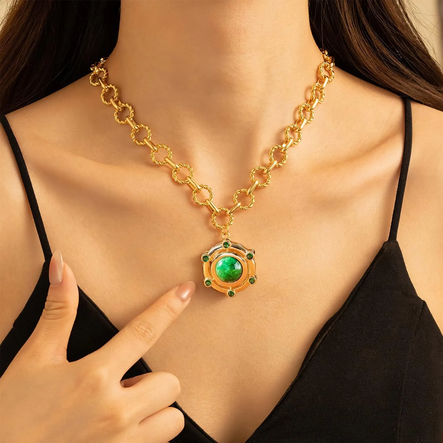 18K Gold Plated Agate Necklaces for Women |Statement Gemstone Pendant Necklace | Carnelian, Green, Black Necklace Healing Crystals Fashion Birthday Valentines Gift