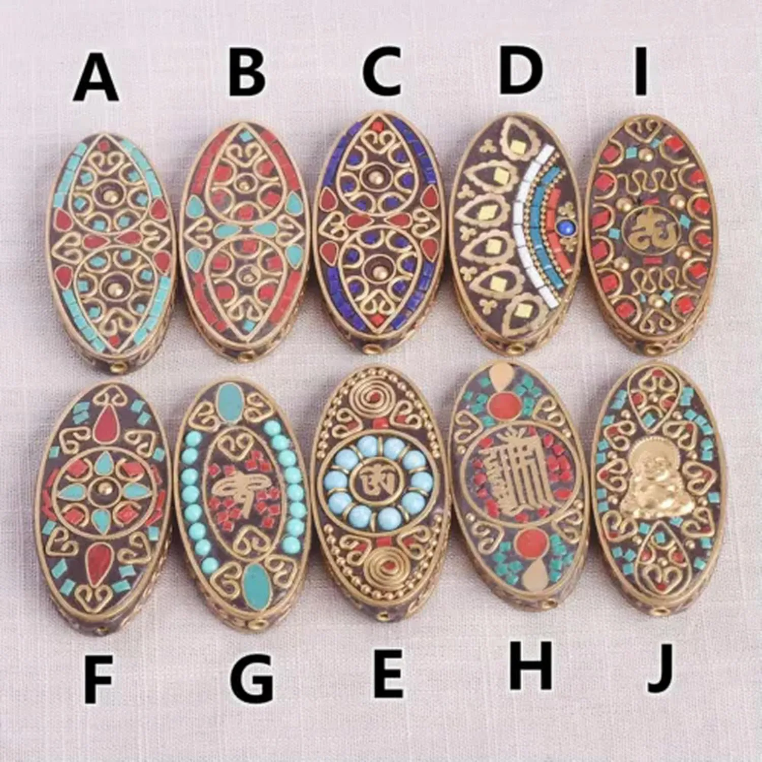 1pcs Big Oval 55x28mm Handmade Nepalese Tibetan Buddhist Brass Metal Loose Beads-C#