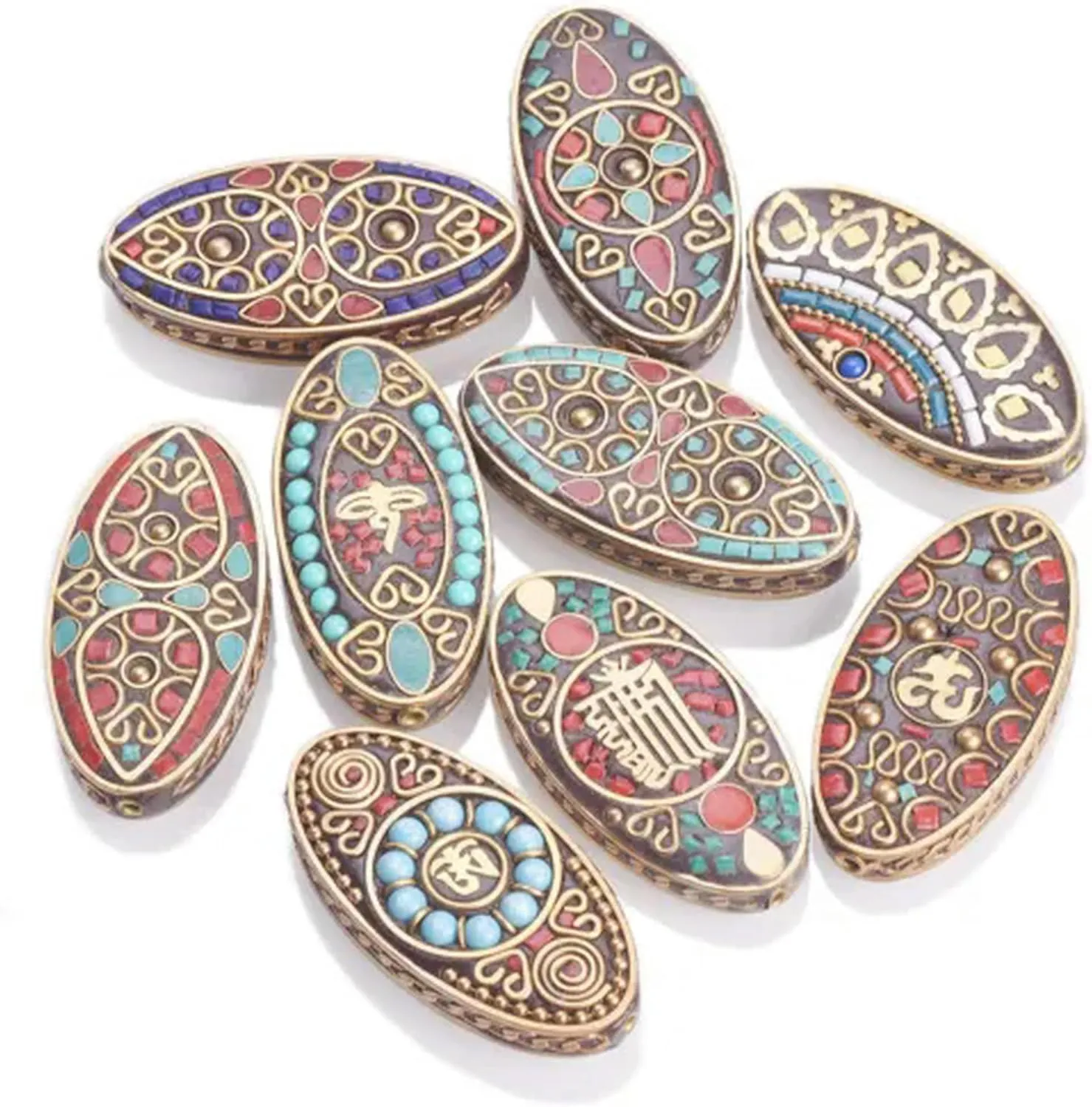1pcs Big Oval 55x28mm Handmade Nepalese Tibetan Buddhist Brass Metal Loose Beads-C#