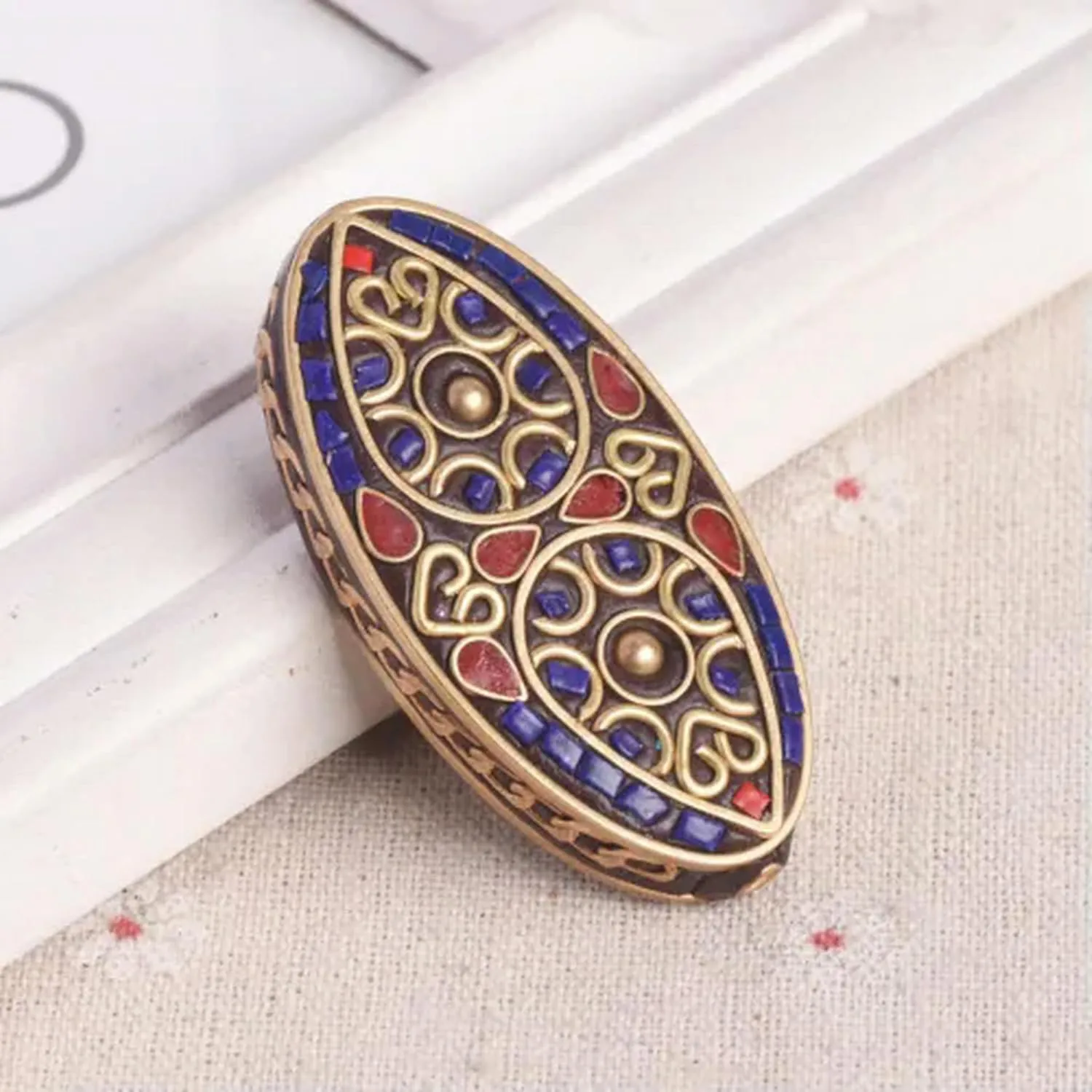 1pcs Big Oval 55x28mm Handmade Nepalese Tibetan Buddhist Brass Metal Loose Beads-C#