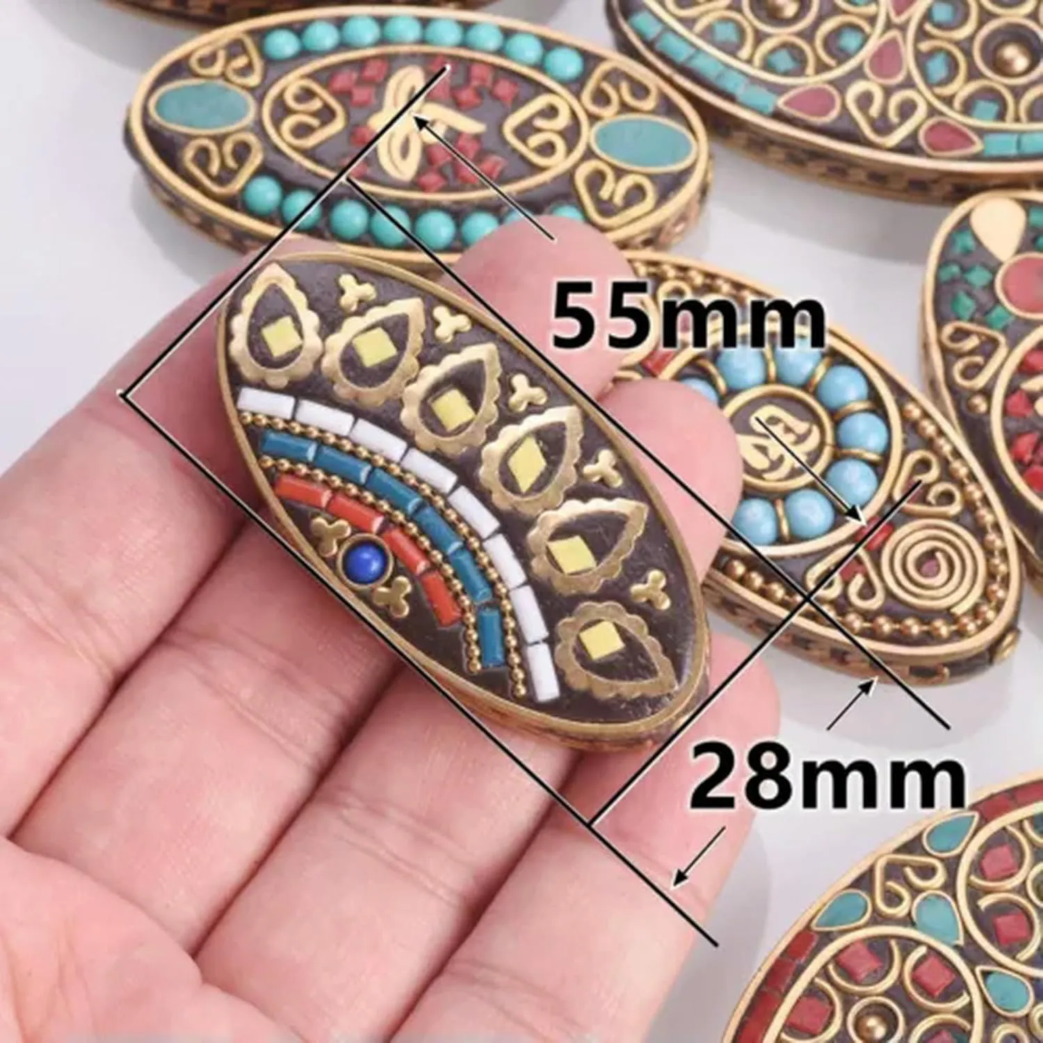 1pcs Big Oval 55x28mm Handmade Nepalese Tibetan Buddhist Brass Metal Loose Beads-C#
