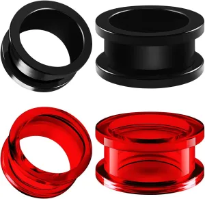 2 Pairs Black Acrylic Red Flesh Tunnels Piercing Jewelry Stretcher Screw-fit Ear Ring Gauges Earring Lobe Plugs