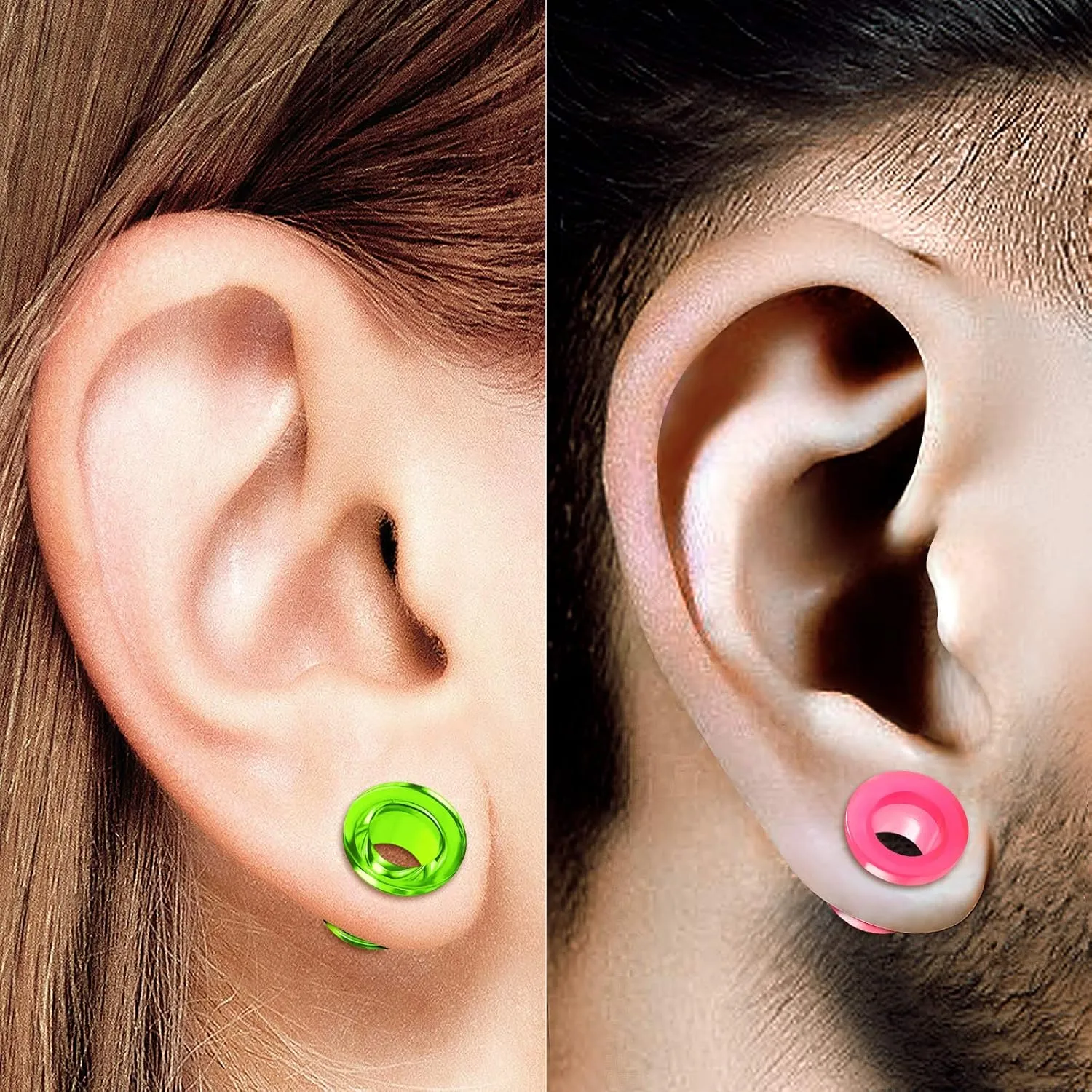 2 Pairs Green Purple Pink Acrylic Screw-fit flesh Tunnels Piercing Jewelry Stretcher Ear Earring Lobe Plugs