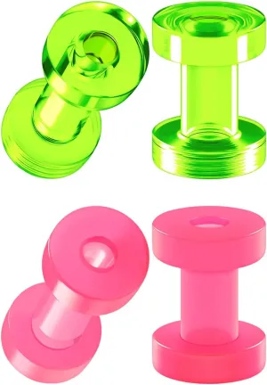 2 Pairs Green Purple Pink Acrylic Screw-fit flesh Tunnels Piercing Jewelry Stretcher Ear Earring Lobe Plugs
