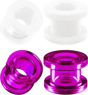 2 Pairs White Acrylic External Screw Flesh Tunnels Piercing Jewelry Stretcher Ear Earring Lobe Plugs