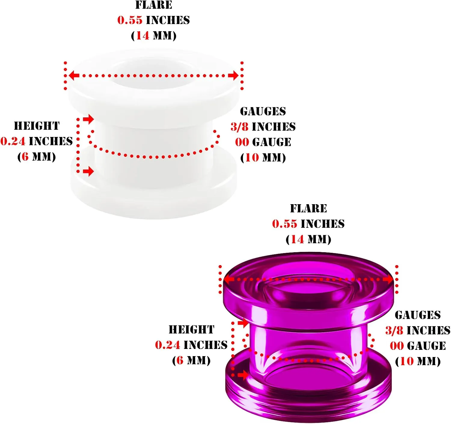 2 Pairs White Acrylic External Screw Flesh Tunnels Piercing Jewelry Stretcher Ear Earring Lobe Plugs