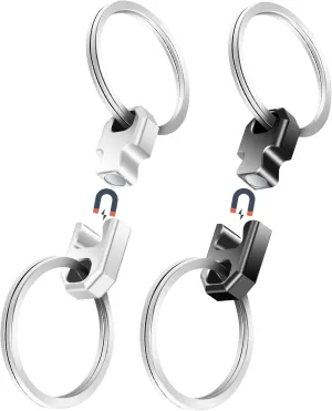 2Pack Aluminum Magnetic Quick Release Keychain, Detachable & Portable Key Holder for Bags, Purses & Belts, SilverBlack (Square Corner)