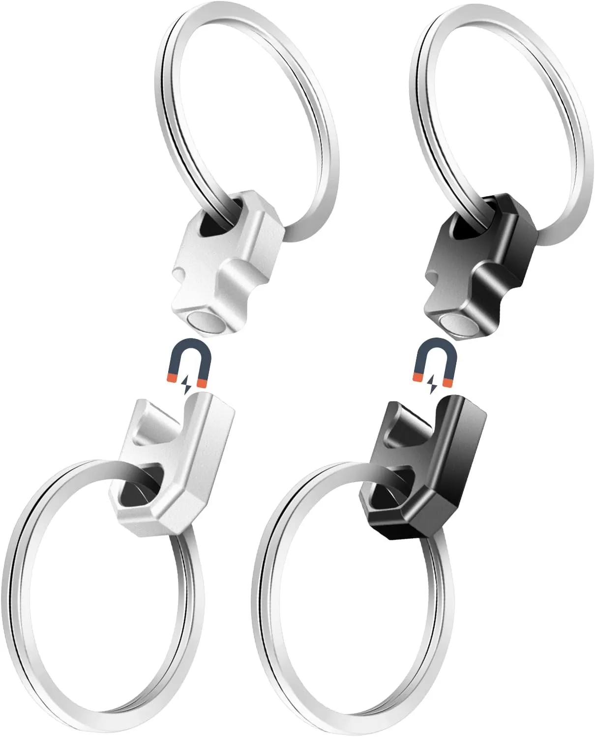 2Pack Aluminum Magnetic Quick Release Keychain, Detachable & Portable Key Holder for Bags, Purses & Belts, SilverBlack (Square Corner)