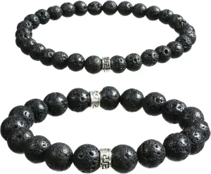2pcs 8mm and 6mm Natural Volcanic Stone Perfumed Stone Bracelet with Jewelry Protection Case Men's Bracelet