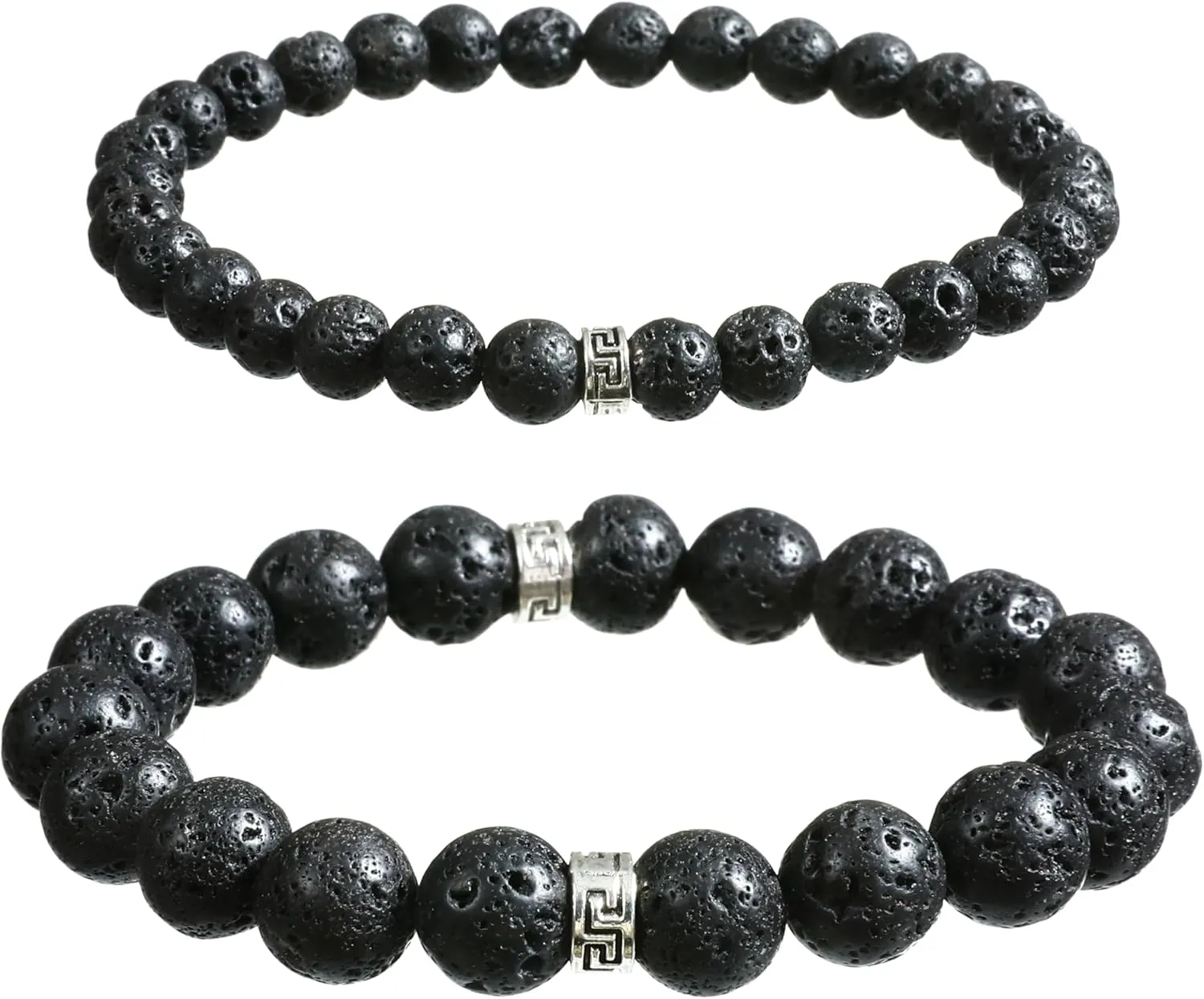 2pcs 8mm and 6mm Natural Volcanic Stone Perfumed Stone Bracelet with Jewelry Protection Case Men's Bracelet