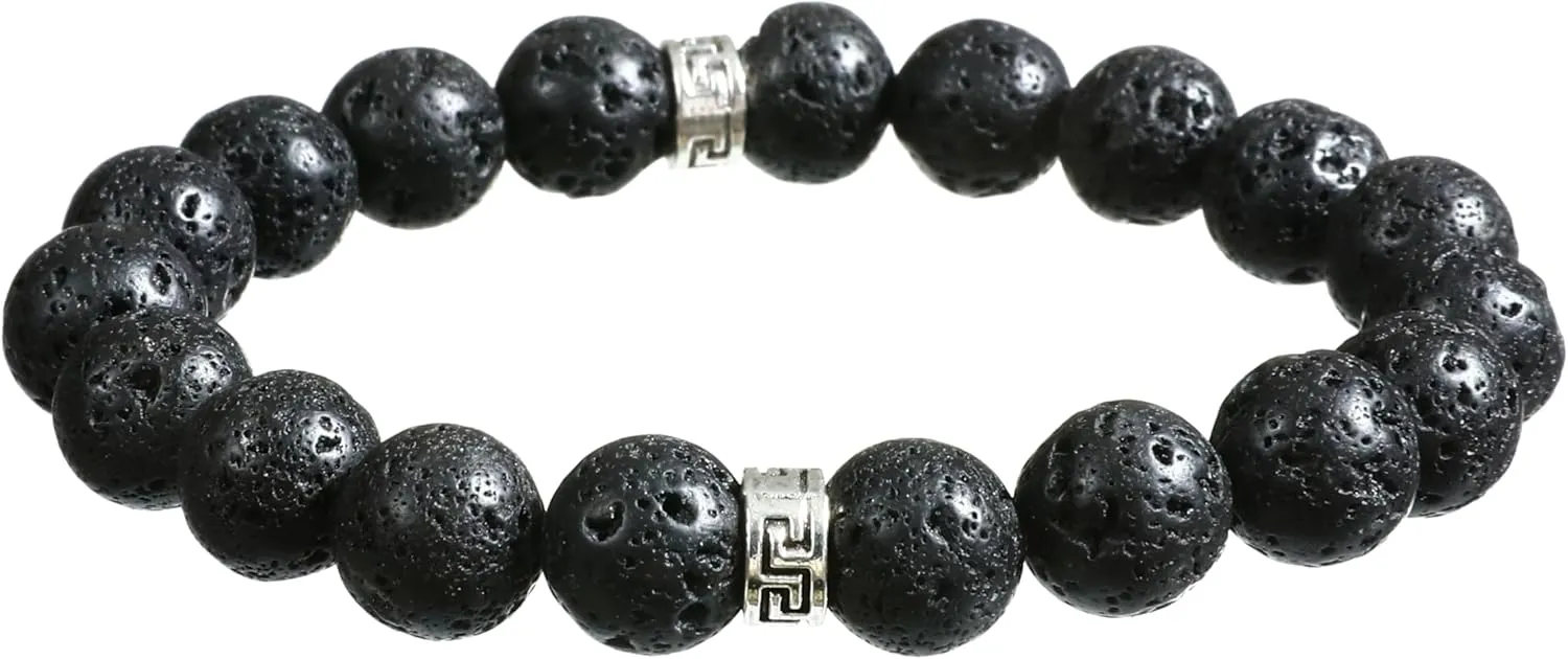 2pcs 8mm and 6mm Natural Volcanic Stone Perfumed Stone Bracelet with Jewelry Protection Case Men's Bracelet