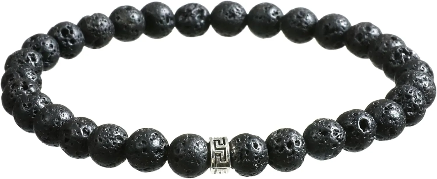 2pcs 8mm and 6mm Natural Volcanic Stone Perfumed Stone Bracelet with Jewelry Protection Case Men's Bracelet
