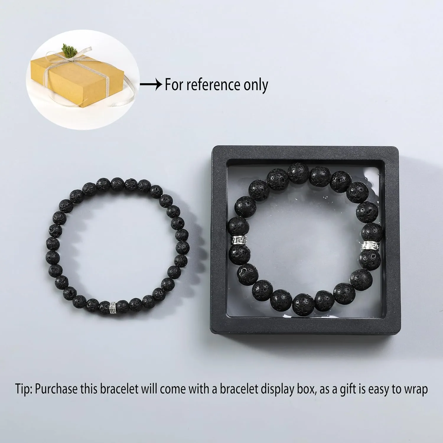 2pcs 8mm and 6mm Natural Volcanic Stone Perfumed Stone Bracelet with Jewelry Protection Case Men's Bracelet