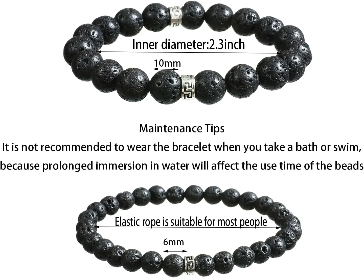 2pcs 8mm and 6mm Natural Volcanic Stone Perfumed Stone Bracelet with Jewelry Protection Case Men's Bracelet