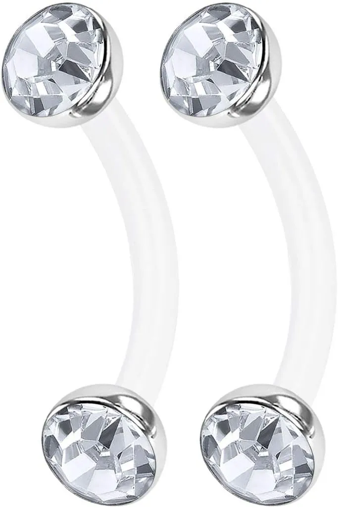 2PCS Bioplastic Curved Barbell Ring 16g 5/16 8mm 3mm Crystal Ball Eyebrow Earrings Tragus Piercing Jewelry See More Colors