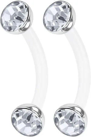 2PCS Bioplastic Curved Barbell Ring 16g 5/16 8mm 3mm Crystal Ball Eyebrow Earrings Tragus Piercing Jewelry See More Colors