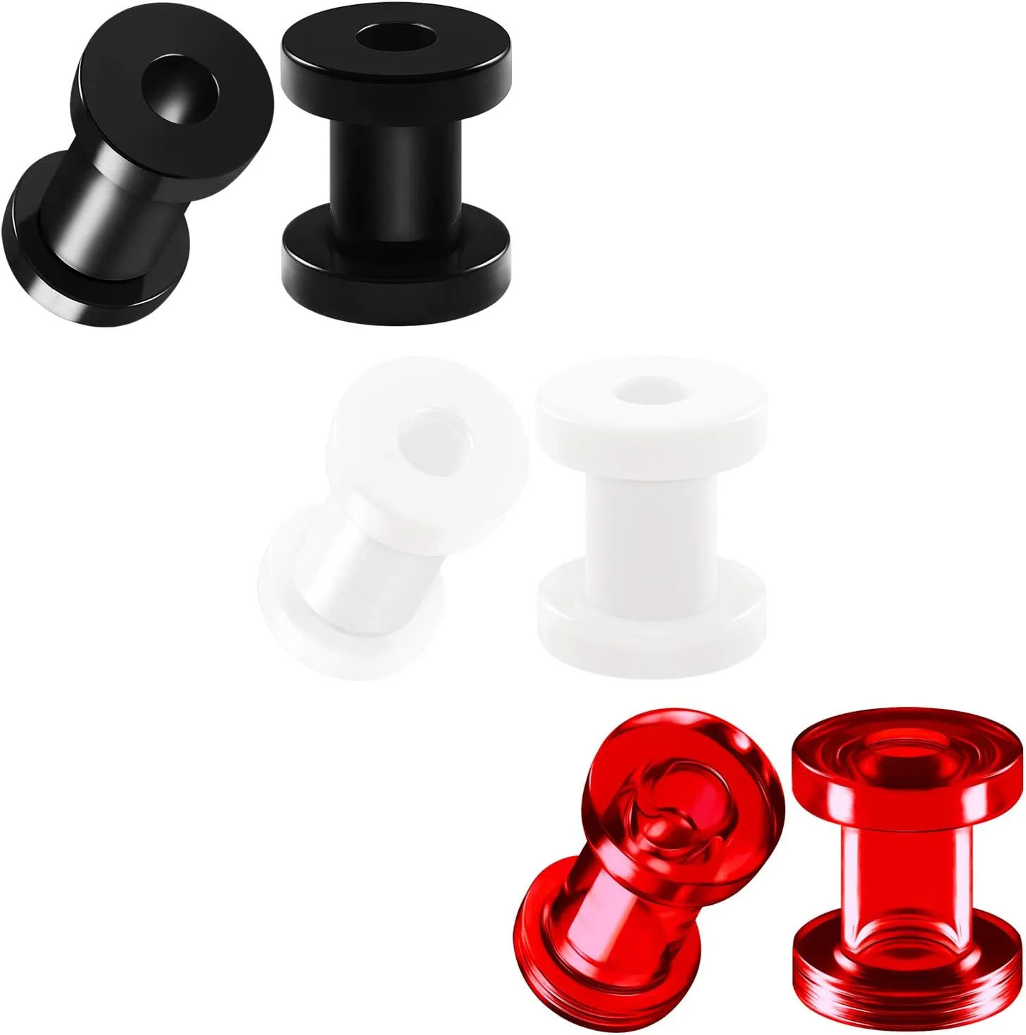 3 Pairs Black White Red Acrylic Screw flesh external Tunnels Piercing Jewelry Stretcher Ear Plugs Earring Lobe