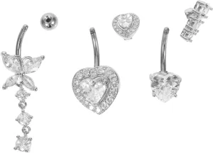 3pcs Belly Piercing Jewelry: Heart and Butterfly Button Navel Rings Clicker Sparkly Charm Barbell Stud for Women Men Body Jewelry Collection