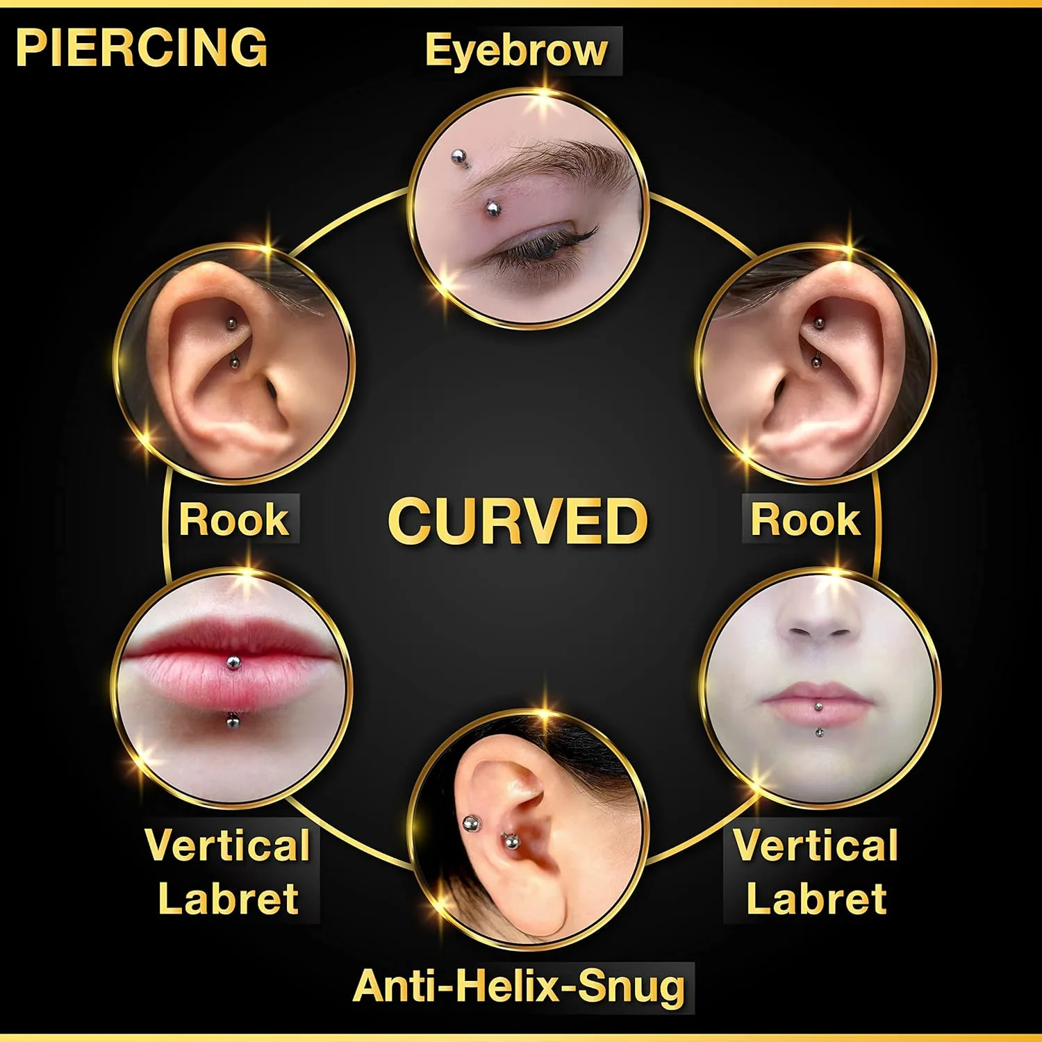 3PCS Surgical Steel Curved Barbell Bar 14 Gauge 5/16 8mm 4mm Crystal Ball Lobe Earrings Tragus Piercing Jewelry Choose Colors
