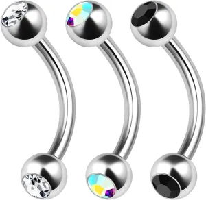 3PCS Surgical Steel Curved Barbell Bar 14 Gauge 5/16 8mm 4mm Crystal Ball Lobe Earrings Tragus Piercing Jewelry Choose Colors