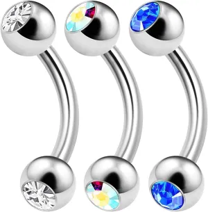 3PCS Surgical Steel Curved Barbell Bar 14 Gauge 5/16 8mm 4mm Crystal Ball Lobe Earrings Tragus Piercing Jewelry Choose Colors
